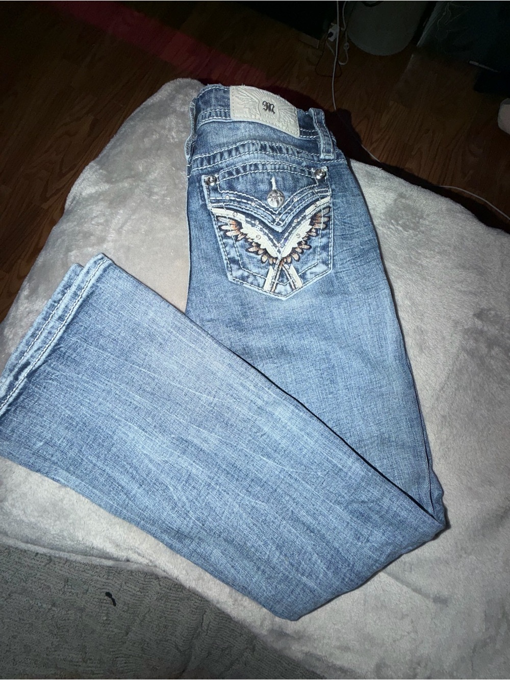Womens miss me Light Blue Embroidered Pocket Jeans